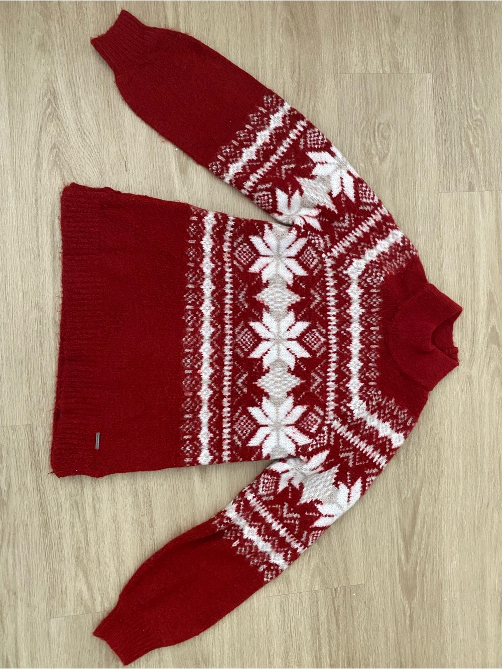Abercrombie & Fitch Red and White Fair Isle Turtleneck Sweater